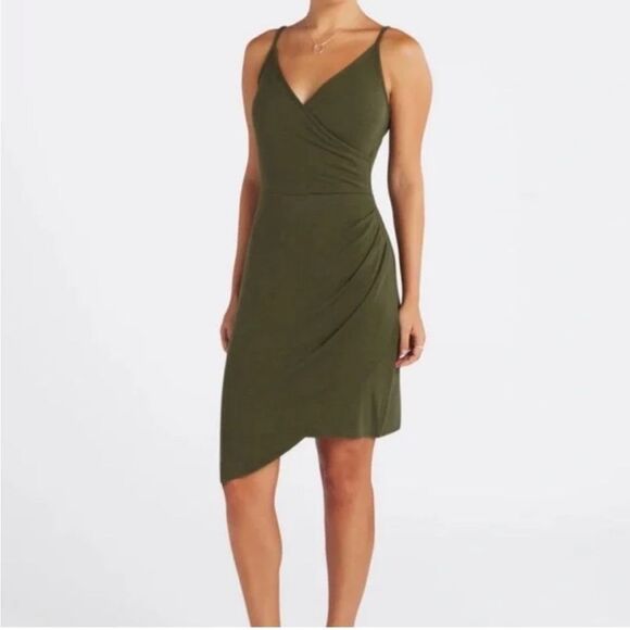 41 Hawthorn Fraidy Knit Surplice Dress stitch fix size Large dark green NWT - Picture 1 of 5
